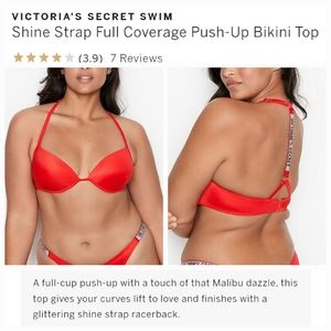 Victoria's secret shine strap full coverage push-up bikini swim top RED 32B